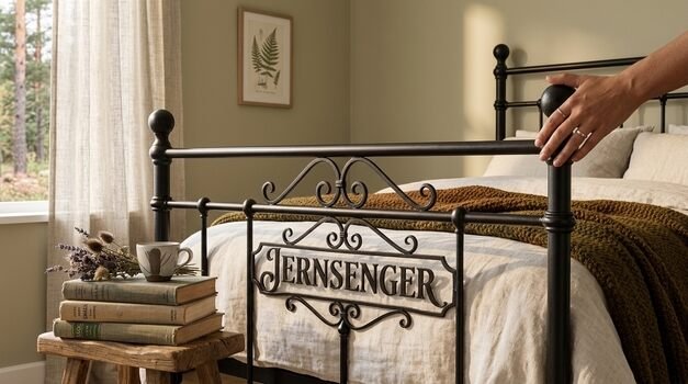 Jernsenger bed frame in a cozy bedroom